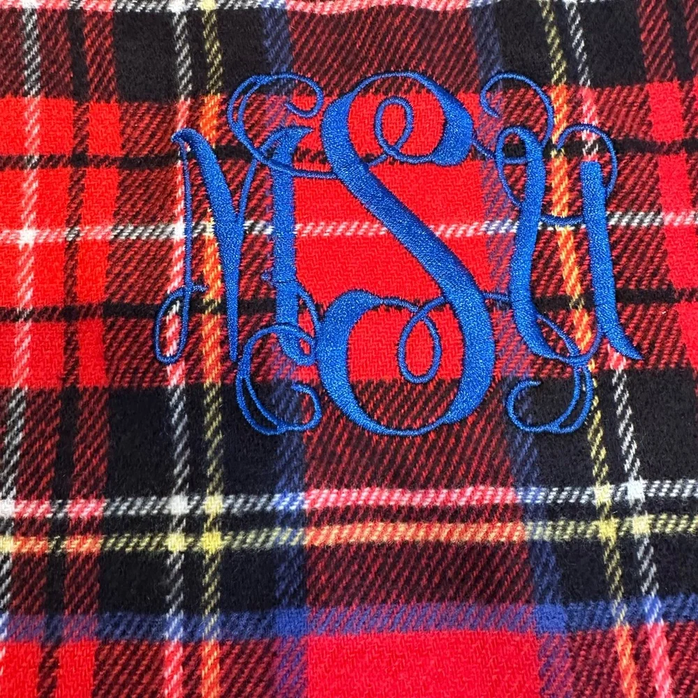 Michigan State University Embroidered 100% Cashmere Tartan Red & Black Scarf
